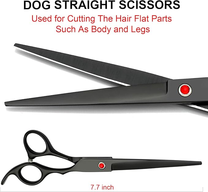 Professional Dog Grooming Scissors Kit Black 6 in 1, Dog Shears for Grooming 6CR Premium Stainless Steel Grooming Scissors Kit for Dogs Cat Pet-Mewly Pet