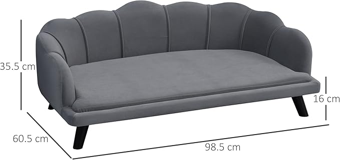 PawHut Velvet Large Dog Couch with Foam Cushion, Soft and Cute Dog Bed with Pearl Design, Dog Sofa for Big and Medium Dogs, Charcoal Gray-Mewly Pet