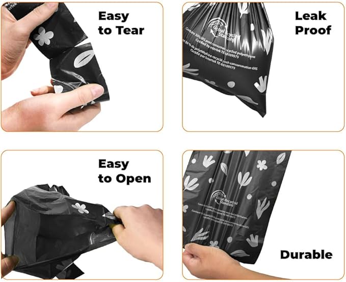 Best Pet Supplies Poop Bags for Dogs, 50% Post-Consumer Recycled Content dog waste bags on rolls, fits all poop bag holders for leashes - Black, 300 Count, Unscented-Mewly Pet