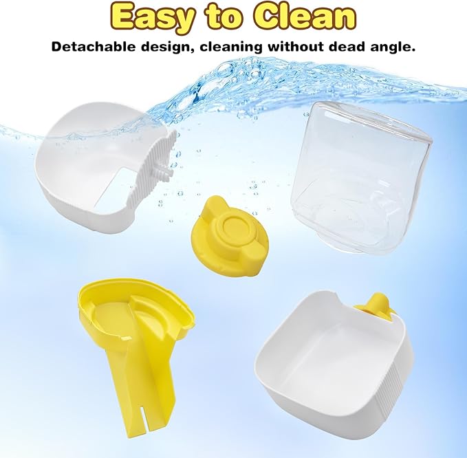 kathson Automatic Rabbit Feeder and Waterer Set, Gravity Pet Food Water Dispenser Bunny Pellet Feeder Small Animal Feeding & Watering Supplies for Guinea Pig Ferret Crate Accessories (Yellow)-Mewly Pet