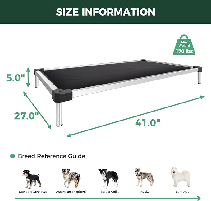 FXW TitanNest Chew-Proof Elevated Dog Bed, Raised Cot for Indoor/Outdoor/Camping Use, Durable & Washable Padded Pet Bed for Medium Dogs, 41.0" L x 27.0" W x 5.0" H, Black-Mewly Pet