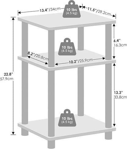 Furinno Just 3-Tier Turn-N-Tube Open Storage Nightstand, 2-Pack, Plastic Poles, Americano/Black