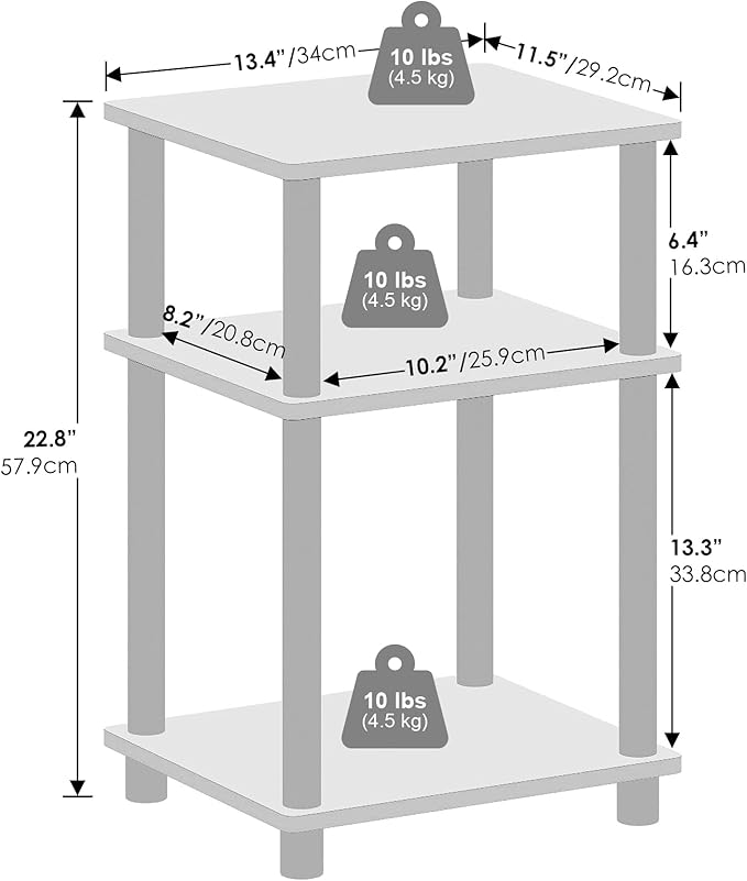 Furinno Just 3-Tier Turn-N-Tube Open Storage Nightstand, 1-Pack, Plastic Poles, Columbia Walnut/Black