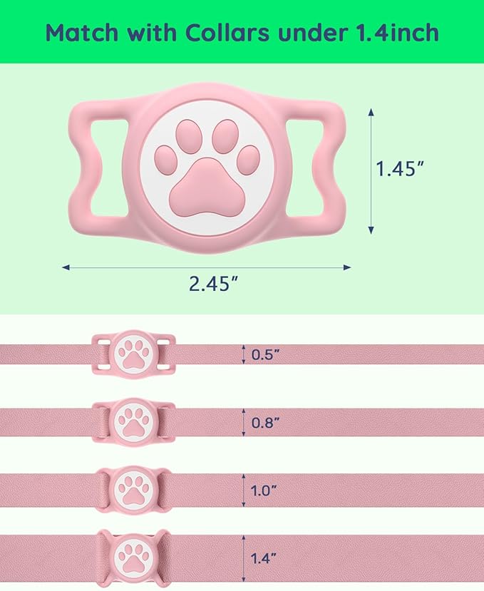 IP68 Waterpoof Dog Airtag Holder, Stretchy Silicone Full Body Covered Apple Air Tag Holder for Dog Cat Collar Fit All Width Collar (Pink/Red, 2 Pack)-Mewly Pet