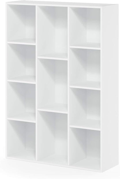 Furinno LUDER Book Shelf, 11-Cube Bookshelf, Reversible Bookcase, 9.4" x 29.1" x 41.7", for Living Room, Bedroom, Home Office, White