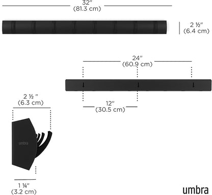 Umbra Flip 8 Hook Wall Mounted Coat Rack, Black