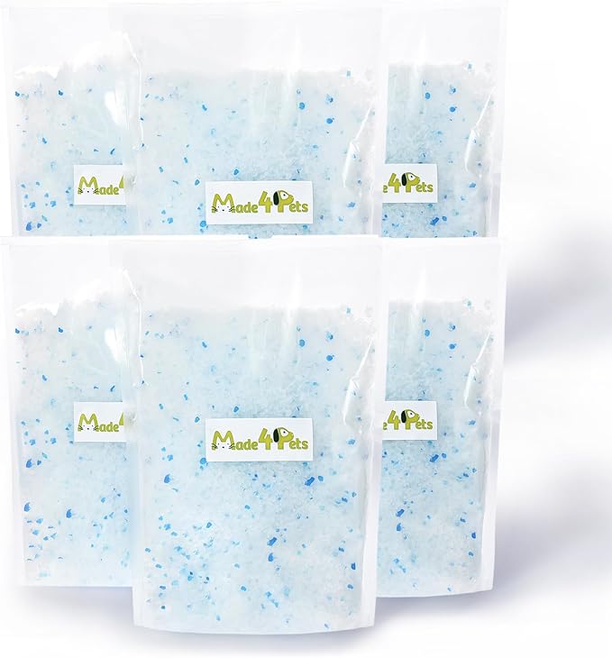 Made4Pets Cat Litter Crystals Kitty Litter Odor Control Crystal Litter Non Clumping No scooping Low Dust, Low Tracking, Lightweight, Dehydrates Waste,– 19.8 lbs (6 x 3.3 lb Packs)-Mewly Pet
