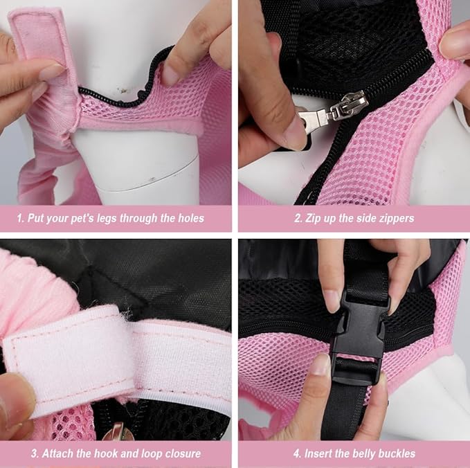 FEimaX Dog Carrier Backpack Pet Legs Out Front Cat Travel Bag, Adjustable Puppy Backpacks Carriers Hands-Free for Small Medium Dogs Cats Hiking Traveling Camping Daily Walking (Medium, Pink)-Mewly Pet