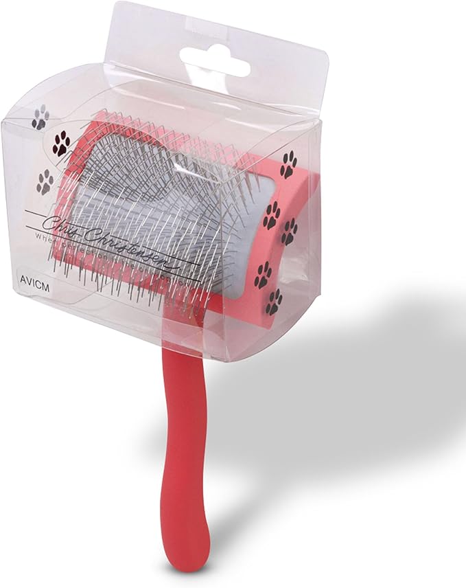 Chris Christensen Big G Dog Slicker Brush, Groom Like a Professional, Fluff Detangle Style, Saves Time Energy, Made in Germany, Coral, Medium-Mewly Pet
