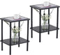 Apicizon 2 Tier End Table Set of 2, Small Side Table with Solid Wood Legs, Boho Bedside Table with Storage Shelf, Nightstand for Small Spaces, Bedroom, Living Room, Entryway, Easy Assembly, Black