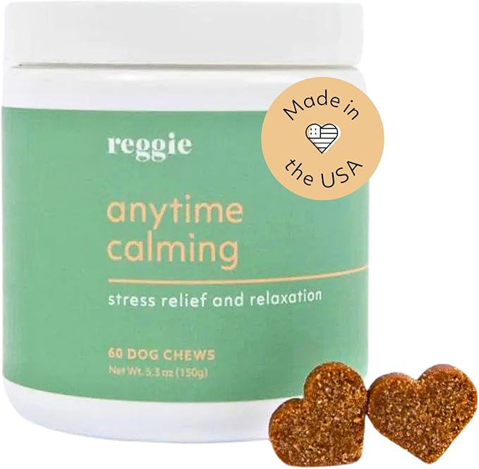 Reggie Anytime Calming Chews for Dogs | Natural Calming Dog Treats to Reduce Hyperactivity, Separation Anxiety, & Stress | Vet-Approved & Ideal for All Ages, Breeds, and Sizes - 60 Soft Chews-Mewly Pet