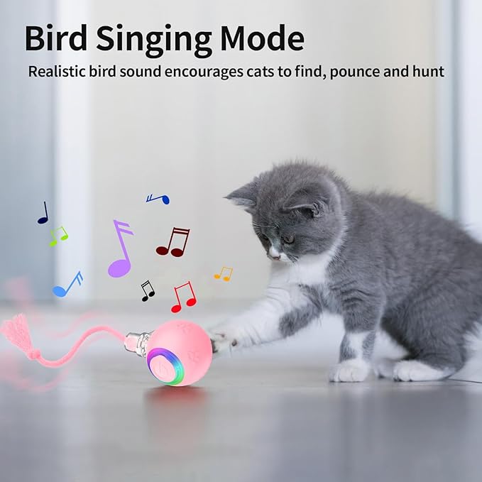 Interactive Cat Toys, Automatic Moving Cat Toys for Bored Indoor Adult Cats, Fast Rolling, Chirping & Motion-Activated Kitty Toys, Fun Gift for Cats with Speedy Tail 2.0, USB Rechargeable,Pink-Mewly Pet