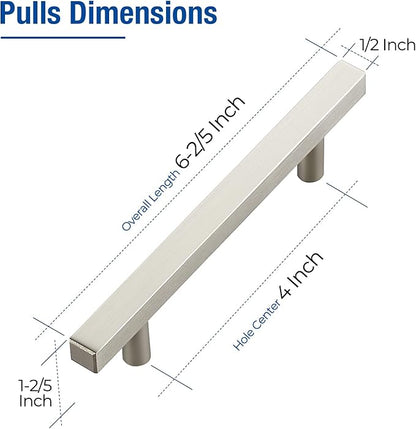 JOY DECOR 30 Pack 4 Inch Brushed Nickel Square Cabinet Handles Stainless Steel Cabinet Hardware Pulls for Kitchen and Drawers with 6-2/5 Inch Overall Length