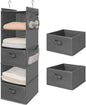 MAX Houser 5 Tier Shelf Hanging Closet Organizer, Cloth Hanging Shelf with 2 Sturdy Hooks for Storage, Foldable (Grey-D2)