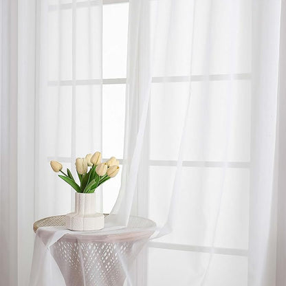 Chyhomenyc White Sheer Curtains 90 Inches Long 2 Panels, Light Filtering White Curtains for Living Room, Soft Gentle Voile Rod Pocket Bedroom Window Drapes, 59Wx90L Inch, 2PCS