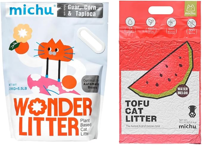 Tofu Cat Litter Natural Clumping Tofu Cat Litter 5.5lb/88oz 5 Scents (Watermelon + Wonder Litter, 2 Pack)-Mewly Pet