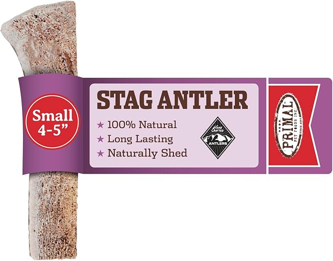 Primal Antlers for Dogs, Grade A Split Stag Antlers for Small Canines up to 15 lb, Natural Chews for Aggressive Chewers, Naturally Shed, Long Lasting Dog Bones, 1 ct-Mewly Pet