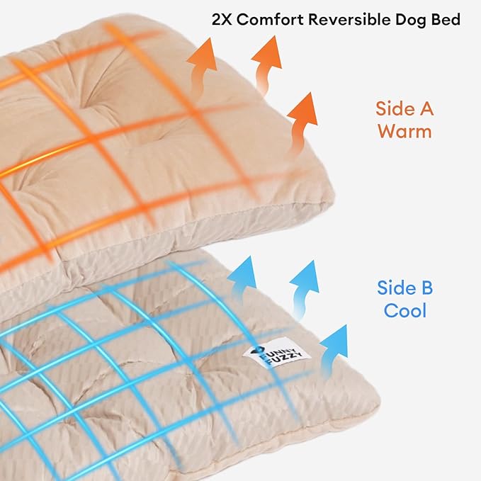 FUNNY FUZZY 30x20 Washable Dog Bed Crate Mat, 2 in1 Pet Pillow Sleeping Bed, Fluffy Deluxe Kennel Mattress for Medium Dog and Cat,Charcoal Grey,M,Beige-Mewly Pet