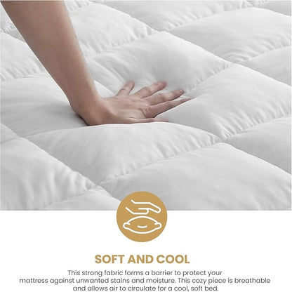 Superior Mattress Topper, Down Alternative, 2 Inch Deep Sized Bed Pillow Top, Comfort Pad, Fluffy Mattress-Topper Protector, Plush Cooling Extra Soft, Hotel Quality, Full, White