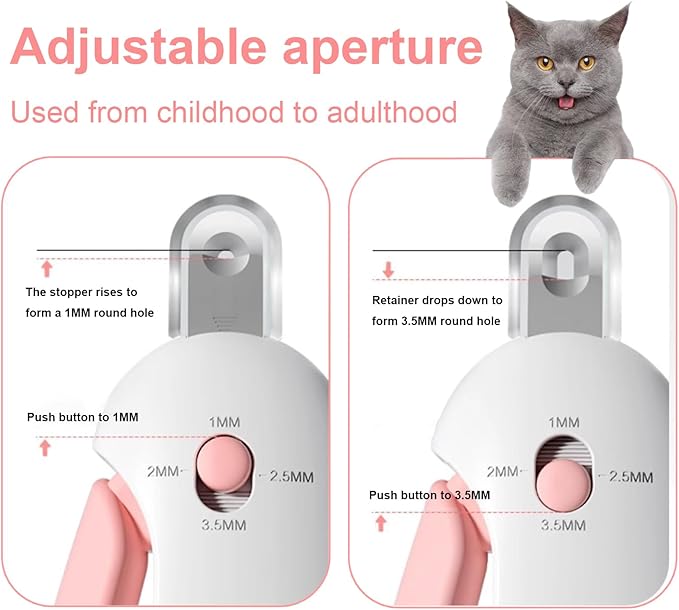 Pett Nail Clipper for Cats - Gentle Round-Hole Trimmer with Dust Storage | Adjustable Size & Hidden Nail File | Pet Grooming Tool for Safe & Loving Care (Pink)-Mewly Pet