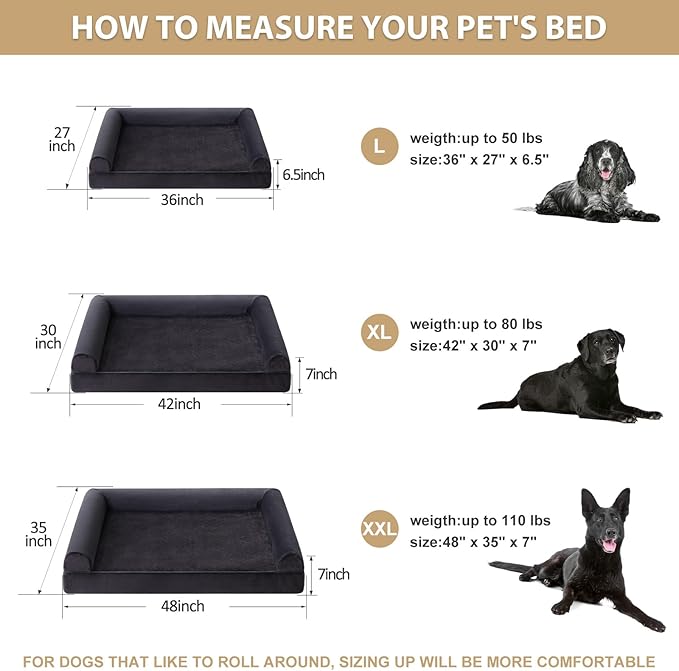 BFPETHOME Washable Dog Beds for Large Dogs, Orthopedic Dog Bed Large, Big Couch with Removable Washable Cover, Waterproof Lining and Nonskid Bottom, Egg-Crate Foam Pet Sofa Bed for Sleeping-Mewly Pet