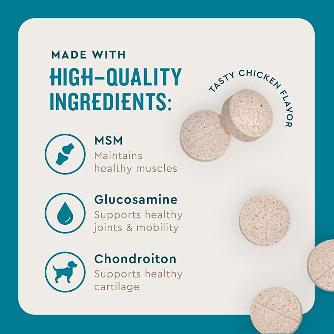 VetIQ Hip & Joint Health Supplement for Dogs, with Glucosamine, Chondroitin & MSM, Chewable Tablets for Dogs, Chicken Flavor, 60 Count-Mewly Pet