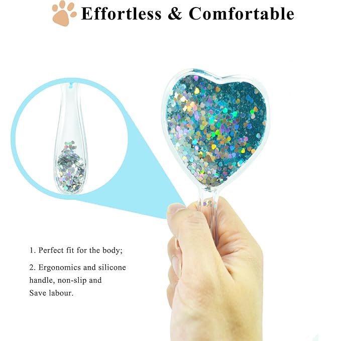 Small Dog Brush, Soft Brush for Shih Tzus, Yorkies, Maltipoos, Maltese, Love Shape Puppy Massaging Hair Comb for Small Dogs Cats Rabbits of All Hair Types (Glitter Blue)-Mewly Pet