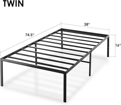 Best Price Mattress 16 Inch Metal Platform Bed Frame, Heavy Duty Steel Slats, Black, Twin