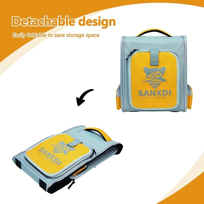 Expandable Pet Backpack, Cat Backpack with Breathable Mesh, Collapsible Soft Cat Travel Bag for Outdoor Hiking, Large Space Dog Backpack(Yellow)-Mewly Pet