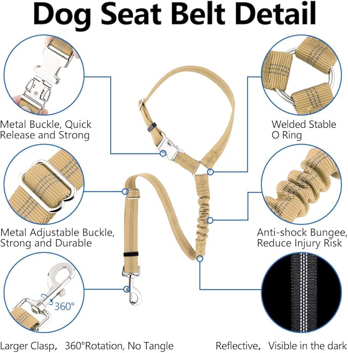 Plutus Pet Dog Seat Belt for Car Headrest, Reflective and Adjustable Restraint with Elastic Bungee for Safety, Vehicle Seatbelt Harness for Small Medium Large Dogs and Cats-Mewly Pet