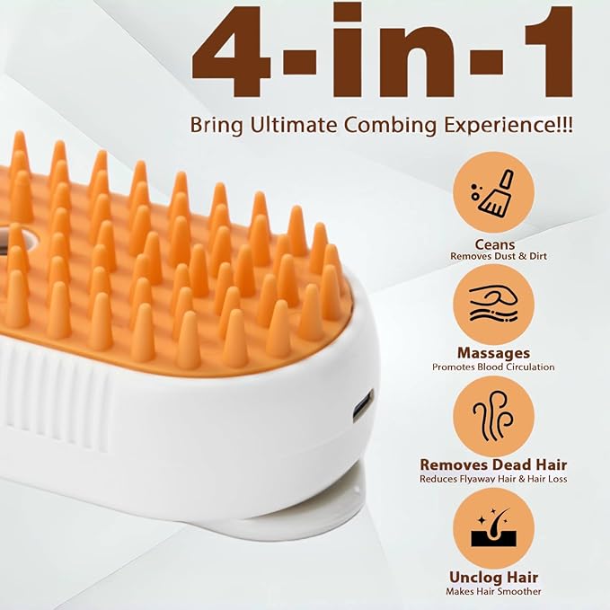 Steam Cat Brush Dog Steam Brushes for Indoor Cats 4 in 1 Rechargeable Enhanced Spray Steamy Brush Massage Anti Static Cleaning Shedding Combing All Hair Types Long Lasting Cloud Care (white)-Mewly Pet