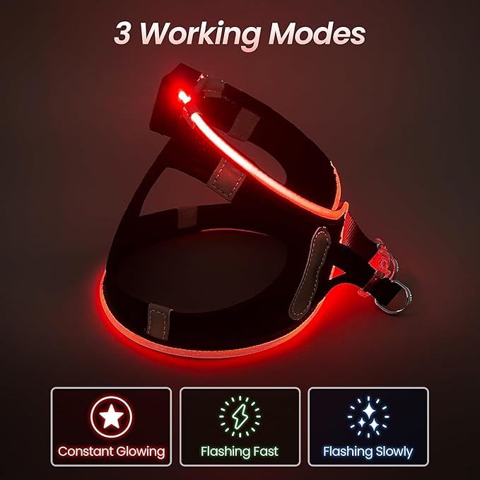 PceoTllar Light Up Dog Harness, LED No Pull Reflective Dog Harness, Flashing Lighted for Night Walking - Small/Medium, (Black Red,L)-Mewly Pet