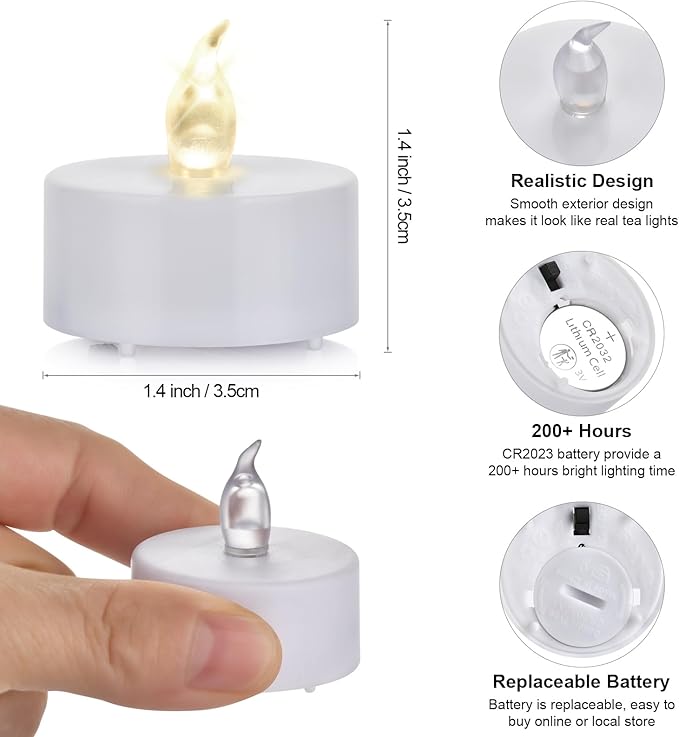 Hanzim Battery Tea Lights, 50 Pack LED Tea Light Candles 100 Hours Realistic Flickering Bulb Battery Operated Tea Lights for Seasonal Festival Celebration Electric Fake Candle in Warm Yellow