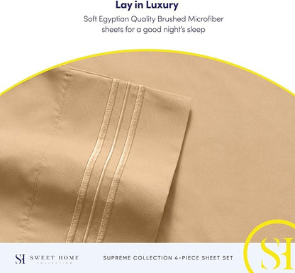 Twin XL Sheets - Breathable Luxury Sheets with Full Elastic & Secure Corner Straps Built In - 1800 Supreme Collection Extra Soft Deep Pocket Bedding Set, Sheet Set, Twin XL, Camel