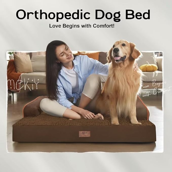Small Dog Bed Waterproof Orthopedic Dog Beds for Medium Sized Dogs Comfy Pet Cat Bed with Sides, Washable Removable Cover-Mewly Pet