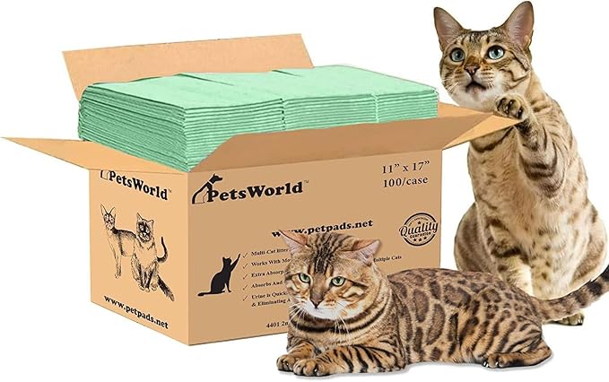 PETSWORLD Multi Cat Pad Refills for Cats Breeze Litter System, Ultra-Absorbent, Quick Dry - (100 Count, Unscented)-Mewly Pet