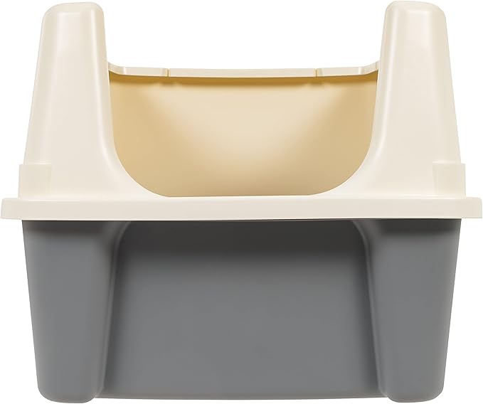 Amazon Basics Large Cat Litter Box with High Sides, Open Top, Includes Scoop, 19 x 15 x 11.75 inches, Grey/Beige-Mewly Pet