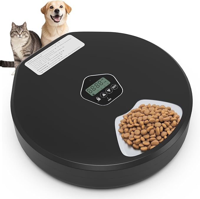 Automatic Pet Feeder for Wet & Dry Food, 5-Meal Timer Dispenser with 2 Ice Packs, Programmable Smart Feeder for Cats/Dogs – Keep Food Fresh Longer (Pet Feeder with 2 Ice Cube Tray)-Mewly Pet