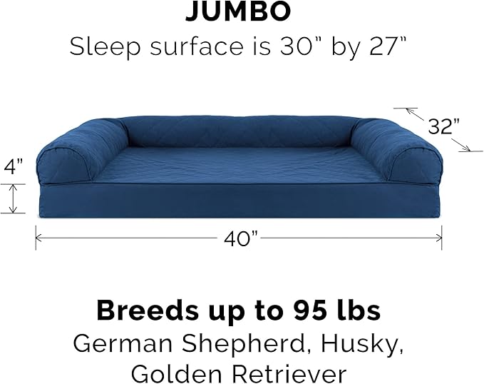 Furhaven Orthopedic Dog Bed for Large Dogs w/ Removable Bolsters & Washable Cover, For Dogs Up to 95 lbs - Quilted Sofa - Navy (Blue), Jumbo/XL-Mewly Pet