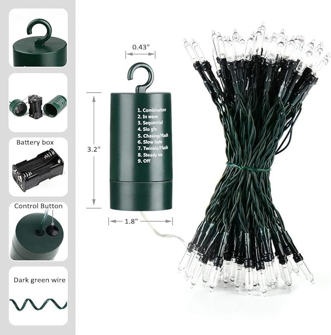 Orange & Purple & Green Halloween Lights, 2 Pack 33ft 100 LED Halloween Decoration Lights Waterproof 8 Modes Battery Operated String Light for Outdoor & Indoor,Tree, Wreaths, Holiday, Party Decor