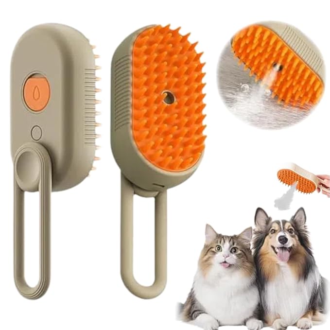 Cat Steam Brush 2025 New Pet Steam Groomer Comb, Painless Grooming Massage, 3 In 1 Water Brush for Cats Dogs (Khaki)-Mewly Pet
