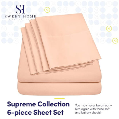 King Size Bed Sheets - 6 Piece 1500 Supreme Collection Fine Brushed Microfiber Deep Pocket King Sheet Set Bedding - 2 Extra Pillow Cases, Great Value, King, Peach