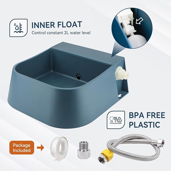 Dog Automatic Water Bowl for 3/4” GHT Male Faucet, 2L Outdoor Auto Fill Water Dispenser with 5ft Water Hose-Mewly Pet