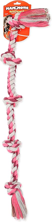 Mammoth Flossy Chews Multi Color 5 Knot Rope Tug – Premium Cotton-Poly Tug Toy for Dogs – Interactive Dog Rope Toy – Tug Dog Chew Toy for Big Dogs - X-Large, 36”-Mewly Pet