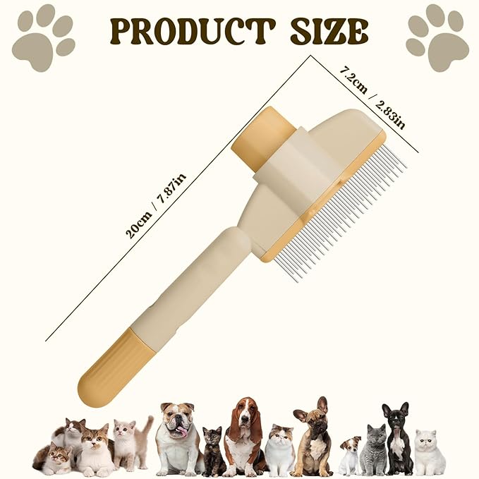 Pet Hair Removal Comb Flea Comb, 2025 New Cat Grooming Brush with Release Button, De-Shedding Cat Brush for Short and Long Hair Cats (Yellow+Green)-Mewly Pet