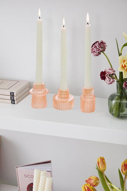 Vixdonos Taper Glass Candlestick Holders Tealight Candle Holders for Table Centerpieces, Wedding Decor and Dinner Party (3 Pcs, Orange Pink)