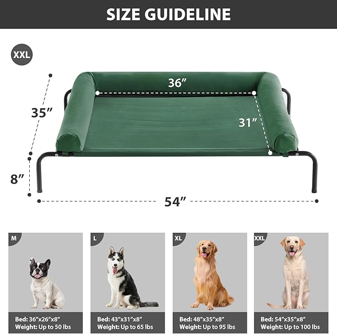 RRPETHOME Large Elevated Cooling Dog Bed, Raised Dog Cot Beds for Large Dogs, Elevated Outdoor Pet Cot, Chew Proof Portable Cooling Pet Cot with Skid-Resistant Feet and Breathable Mesh-Mewly Pet