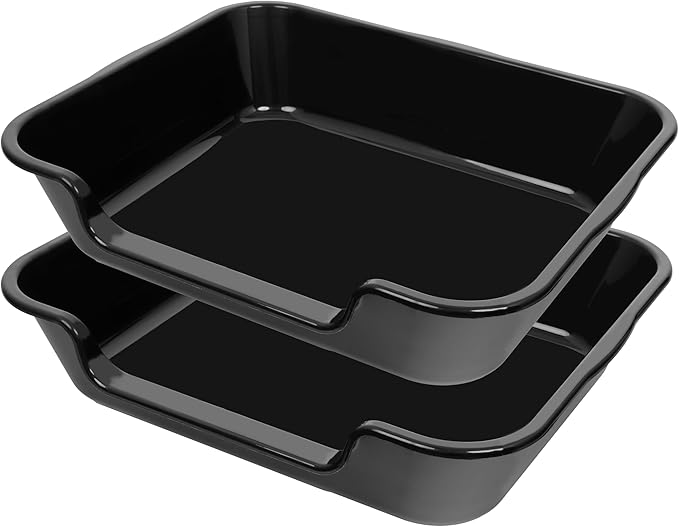 2 Pack of Extra Large Cat Litter Box (ABS Material), Low Entry Senior Litter Pen for Geriatric Kitty Big Cats, Jumbo Pet Safe Litter Boxes Tray for Indoor Pets Potty (Black, 24" L x 20" W)-Mewly Pet