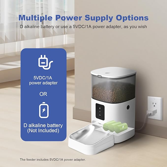 2.4G WiFi Automatic Cat Feeder, 4L Food Dispenser with 10s Voice Recorder, Pet Feeder up to 10 Meals per Day, Timed Cat Feeder with Dry Food Sealed Ring (White, 4L-WiFi)-Mewly Pet