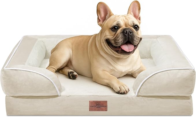 Comfort Expression Small Dog Beds Waterproof Orthopedic Foam Dog Sofa Beds for Medium Dogs Comfy Pet Bed with Washable Removable Cover & Non-Slip Bottom(Small,Beige)-Mewly Pet
